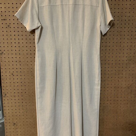 St John's Bay Vintage Utility Shirt Dress 10M Linen Khaki Short Sleeve Collar - Picture 7 of 9